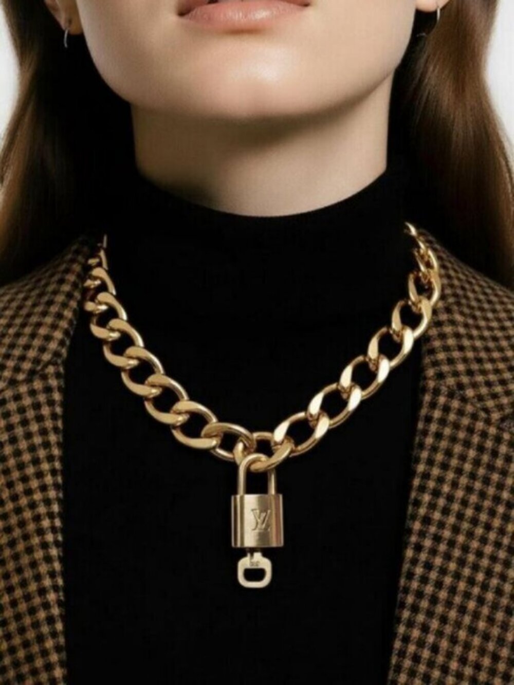 Gold-Plated Necklace with Authentic Louis Vuitton Padlock